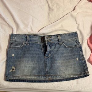 Hollister Light Blue Distressed Denim Mini micro Skirt